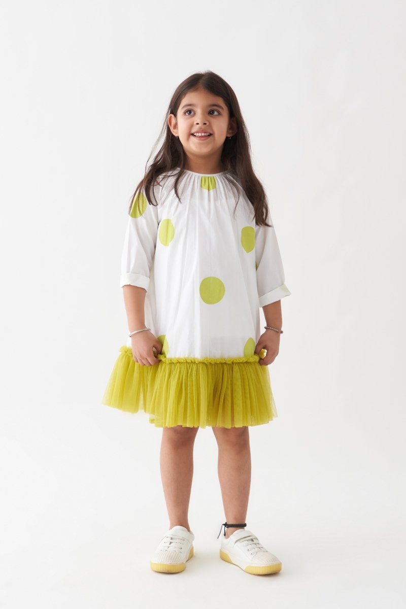 Bottom Frill Dress - Lime Polka - Three