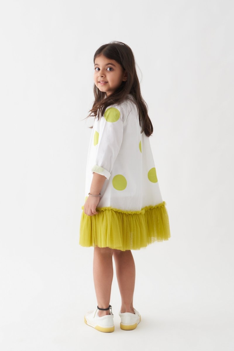 Bottom Frill Dress - Lime Polka - Three