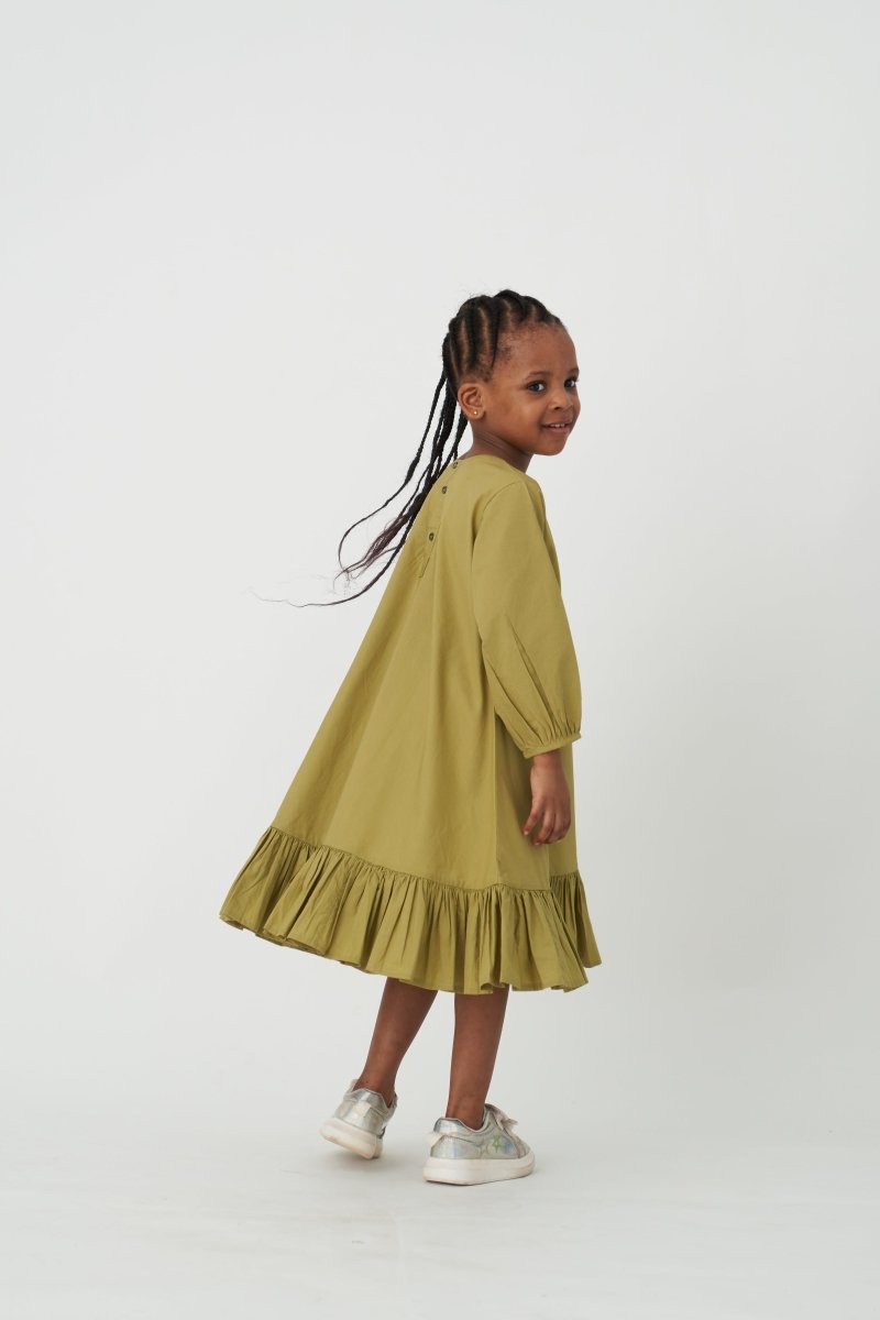 Bottom Frill Dress - Moss Green Three Clothing Bottom Frill Dress - Moss Green Three Clothing