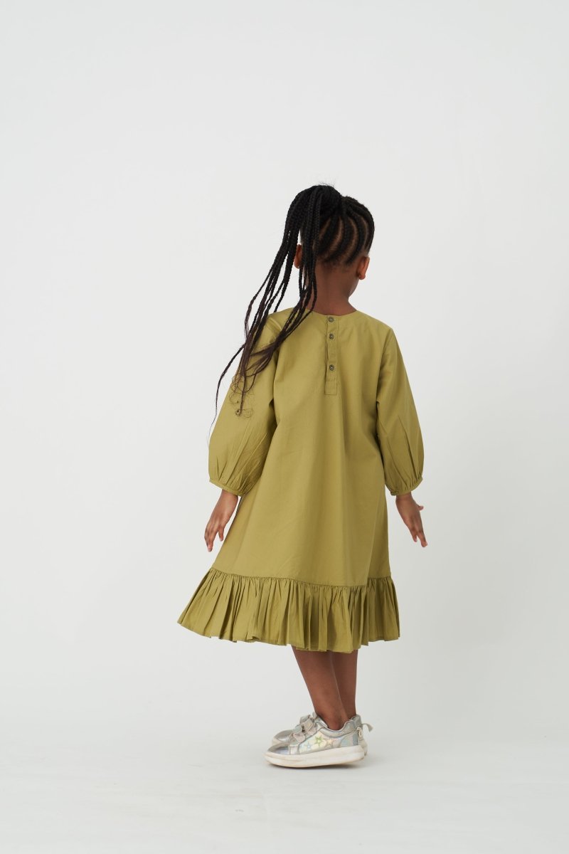 Bottom Frill Dress - Moss Green - Three