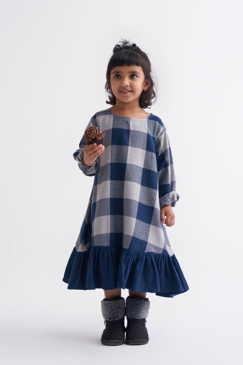 Bottom Frill Dress - Navy Check - Three