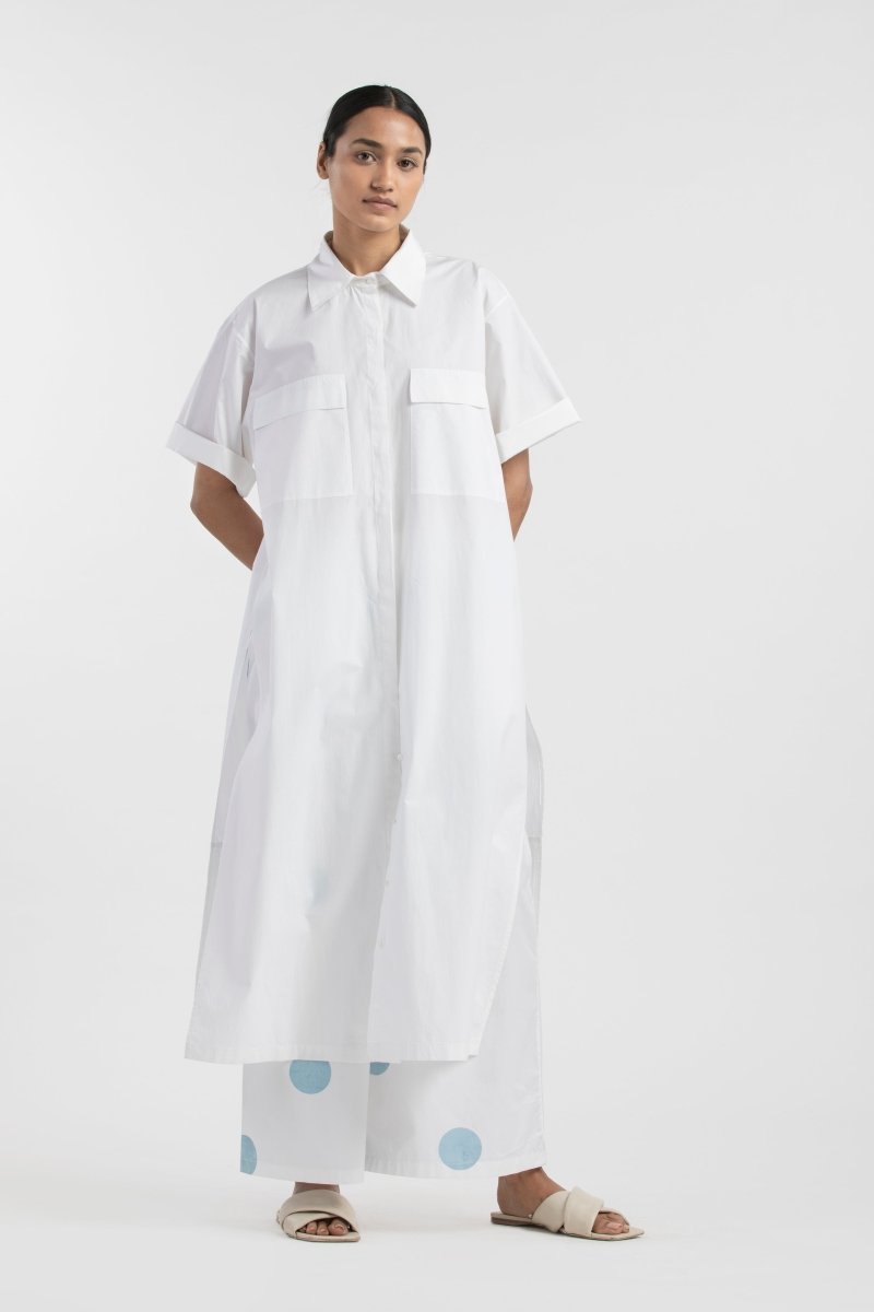 Bottom Pleat Shirt Co-ord- White - Three