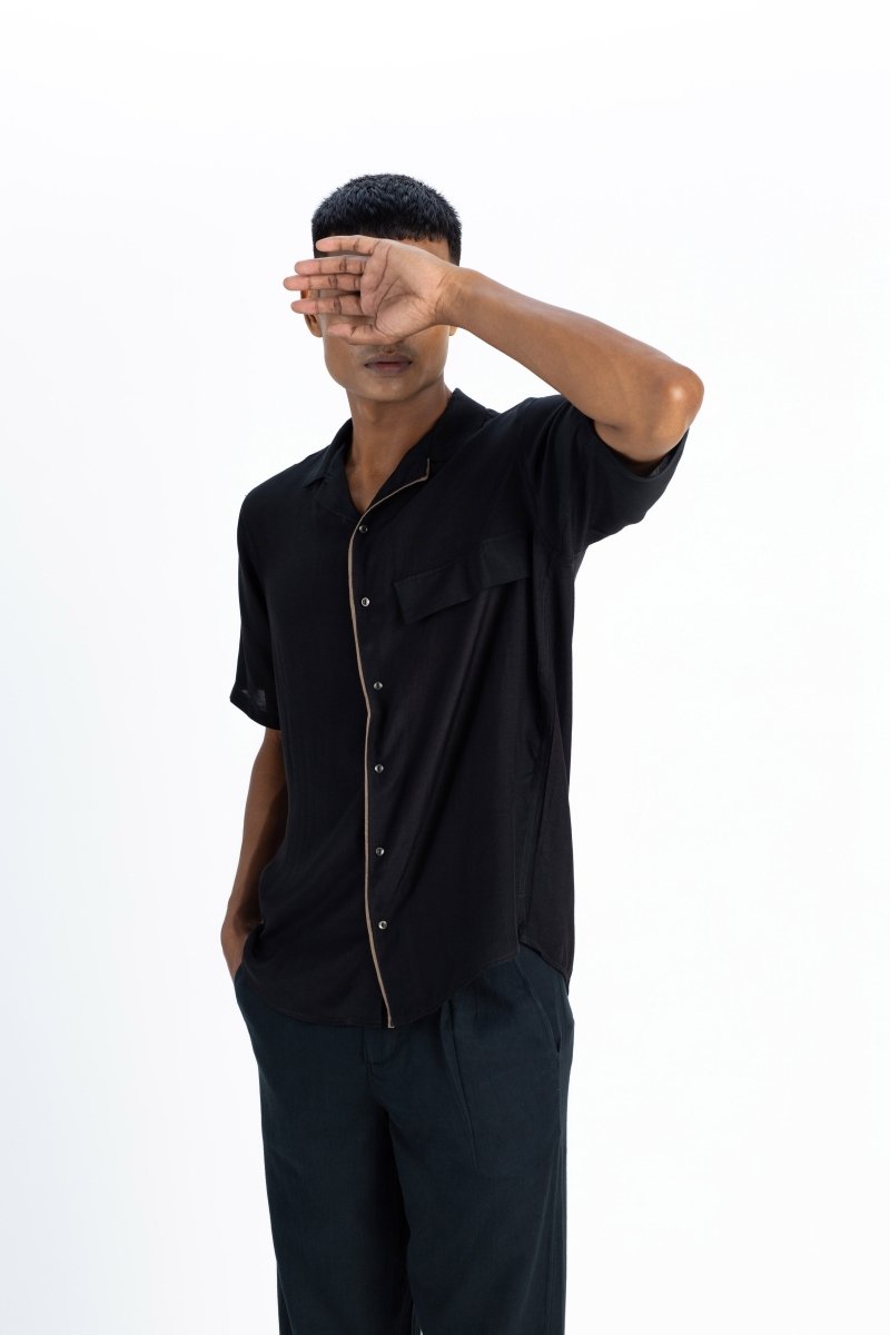 Camp Collar Shirt- Black - Three