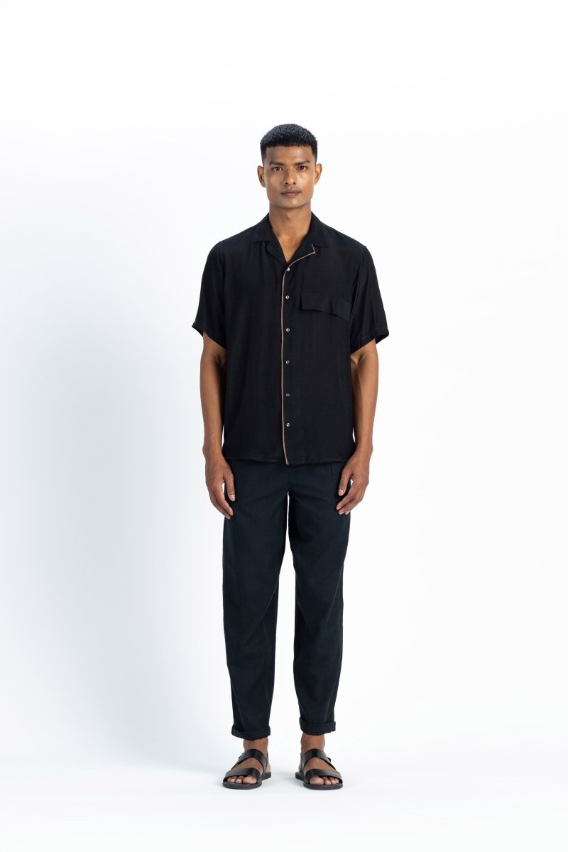 Camp Collar Shirt Co-ord- Black - Three