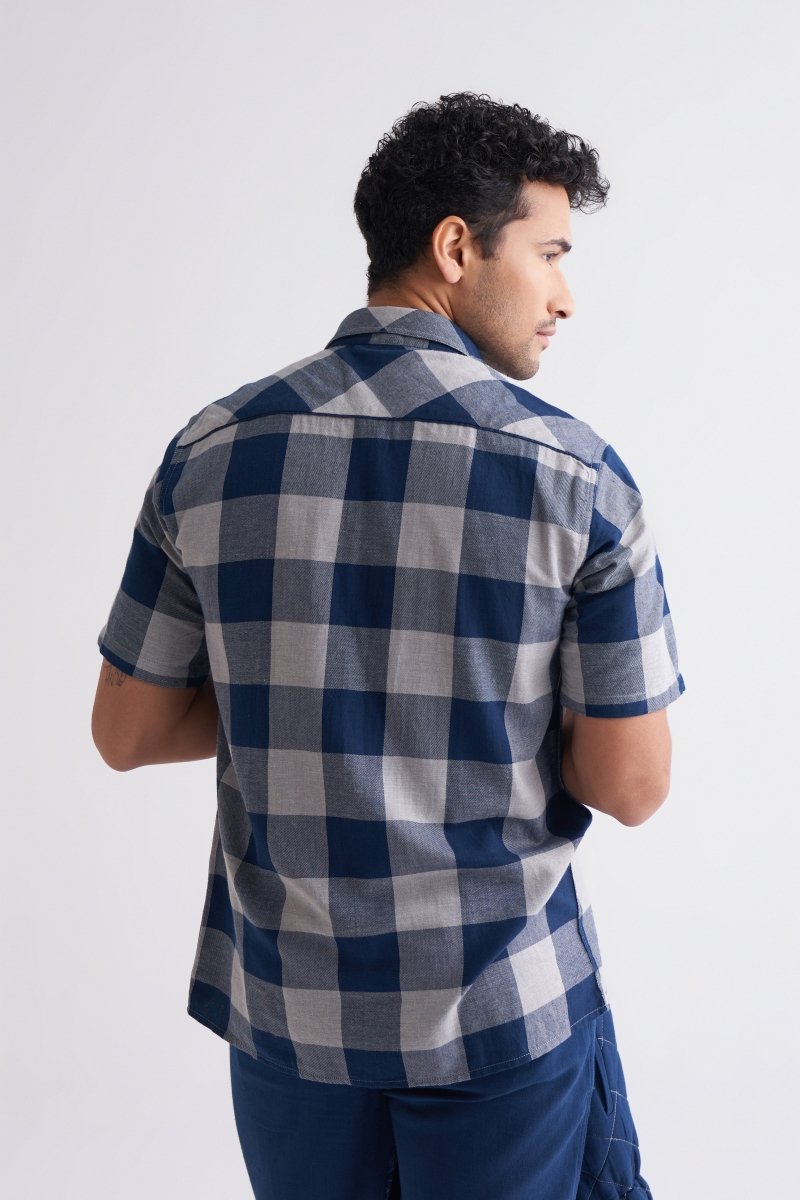 Camp Collar Shirt Co-ord - Navy Check - Three