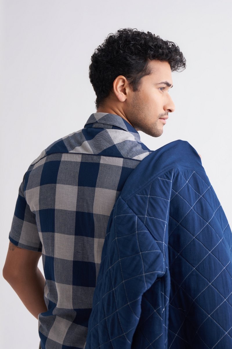 Camp Collar Shirt - Navy Check - Three