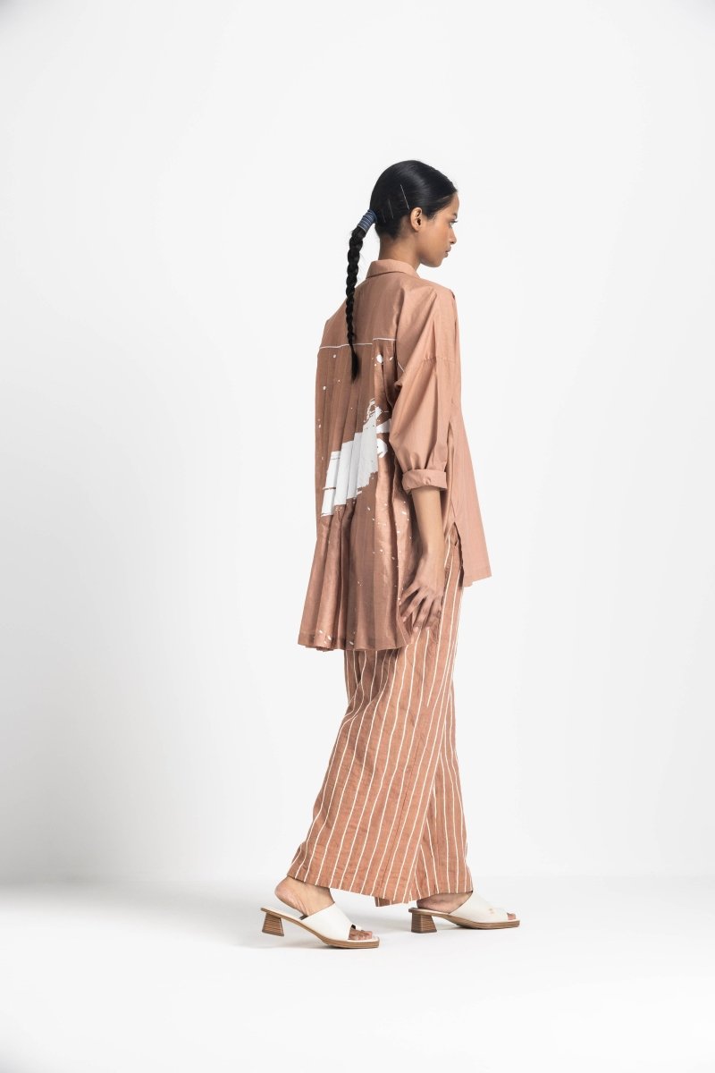 Collared Back Pleat Shirt Co-ord - Champagne - Three