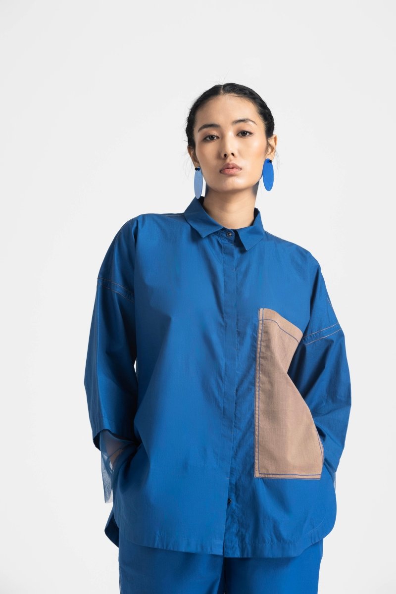 Contrast Detail Shirt Co-ord - Electric Blue - Three