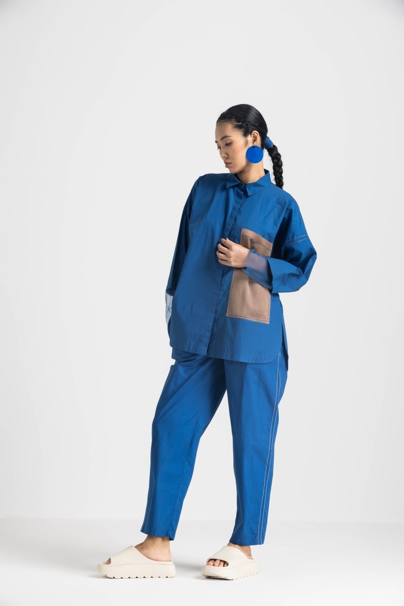 Contrast Detail Shirt Co-ord - Electric Blue - Three