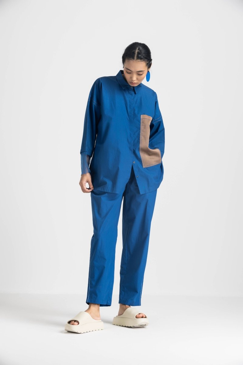 Contrast Detail Shirt Co-ord - Electric Blue - Three