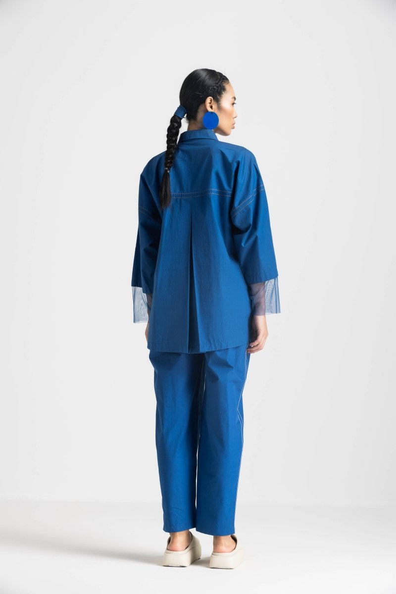 Contrast Detail Shirt Co-ord - Electric Blue - Three