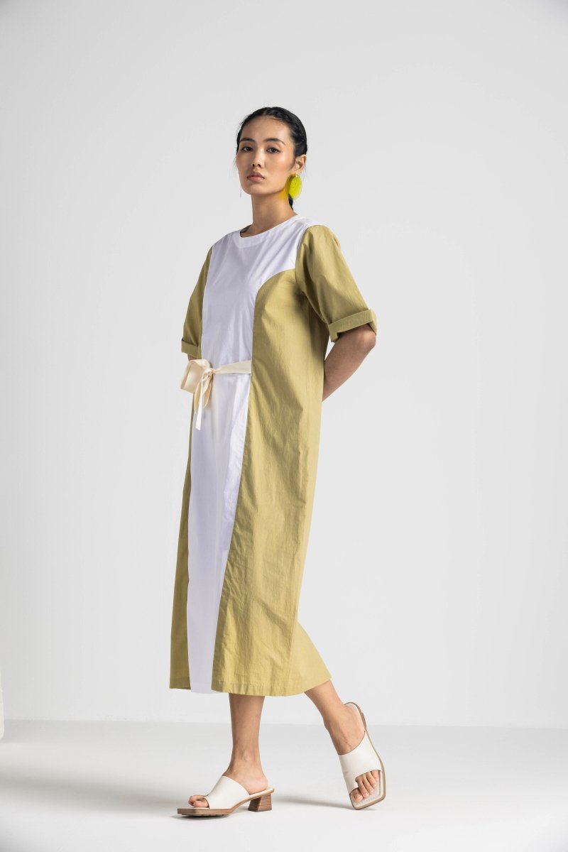 Contrast Panel Dress - Moss Green - Three