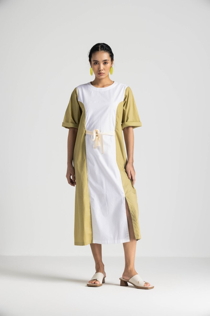 Contrast Panel Dress - Moss Green - Three