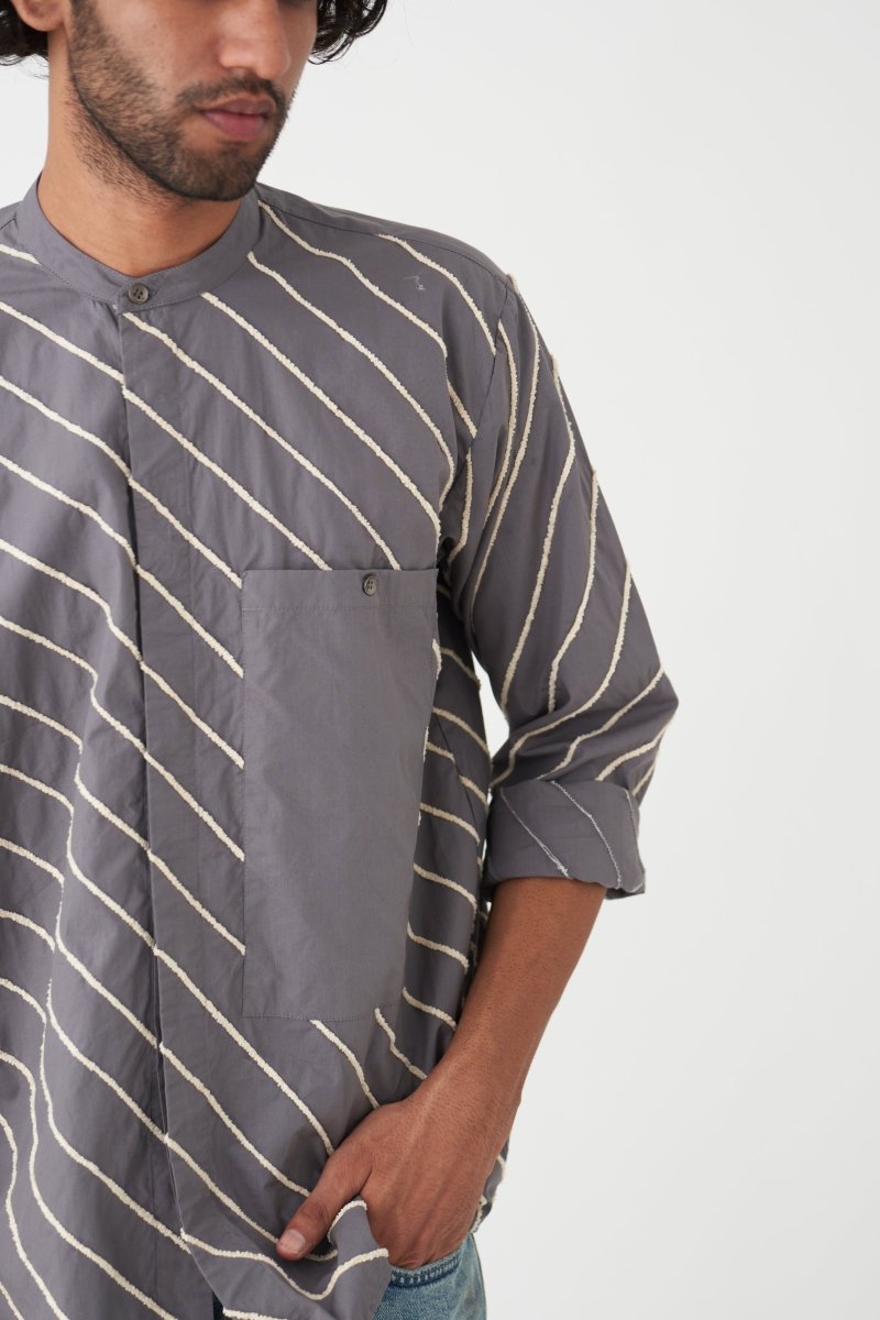 Diagonal EMB. Shirt - Grey - Three