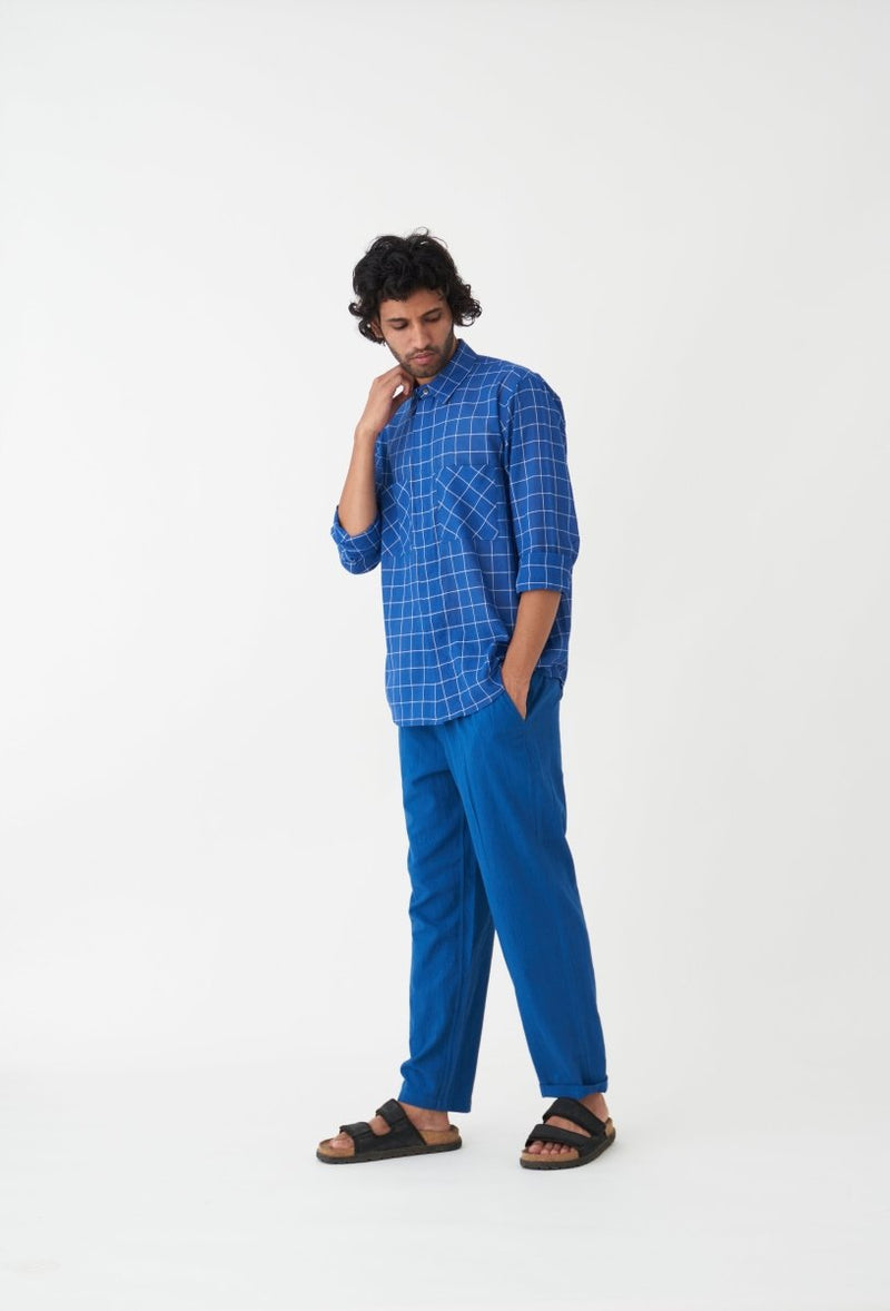 Diagonal Patch Pocket Shirt Co-ord - Electric Blue - Three