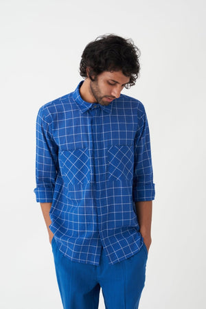 Diagonal Patch Pocket Shirt Co-ord - Electric Blue - Three