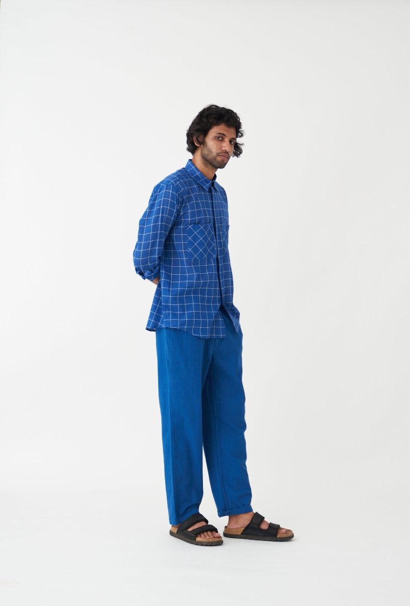 Diagonal Patch Pocket Shirt - Electric Blue Check - Three