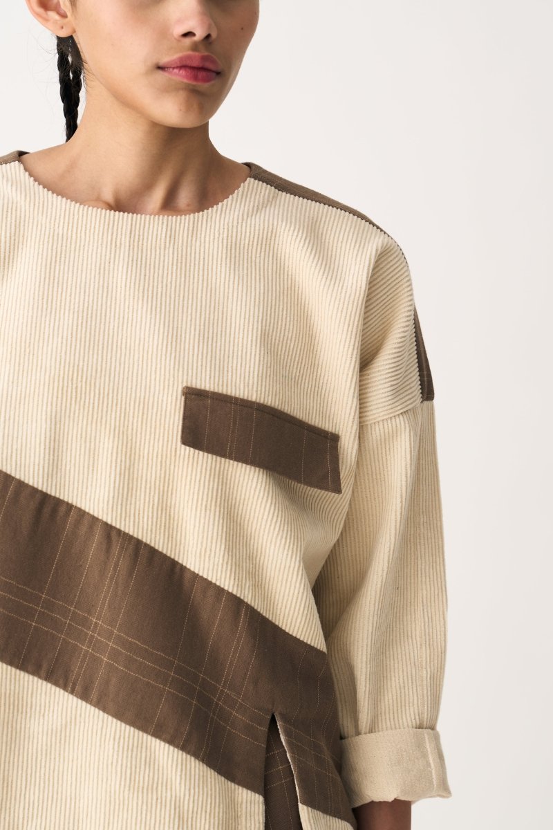 Diagonal Stripe Short Jumper - Ivory - Three