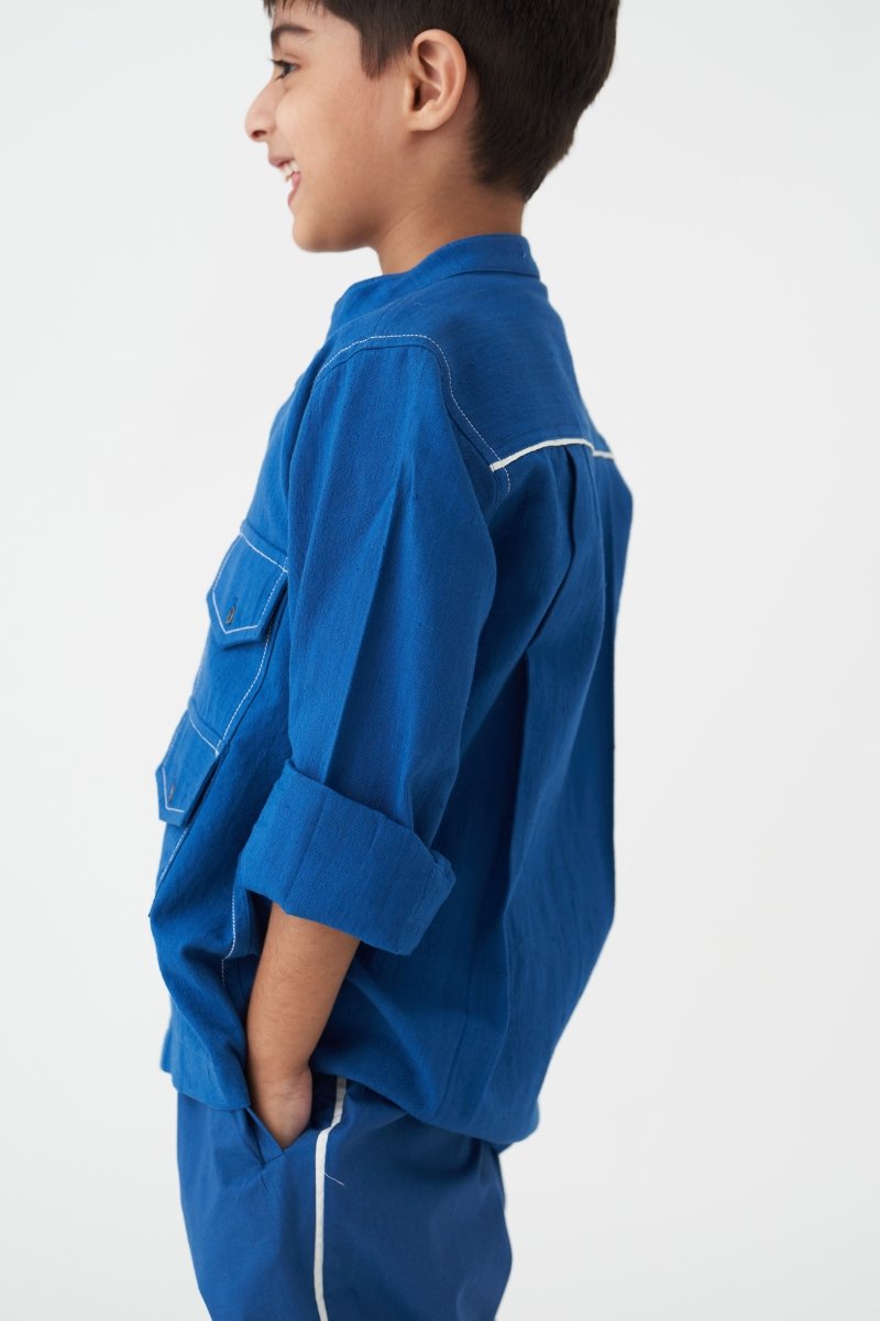 Double Patch Pocket Shirt Co-ord - Electric Blue - Three