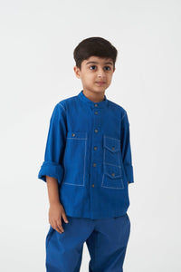 Double Patch Pocket Shirt Co-ord - Electric Blue - Three