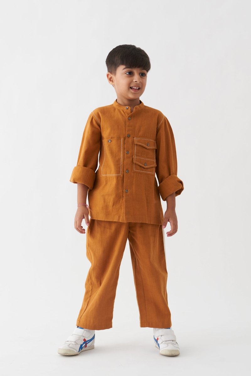 Double Patch Pocket Shirt Co-ord - Rust - Three