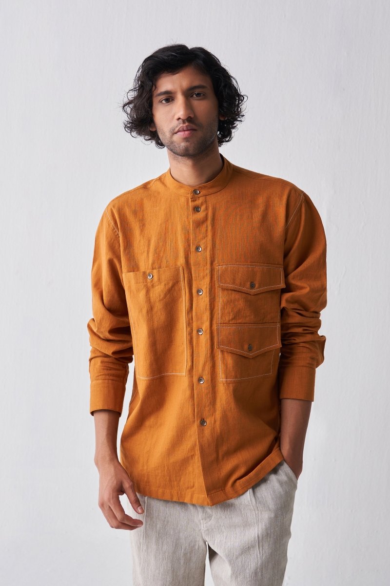 Double Patch Pocket Shirt - Rust - Three