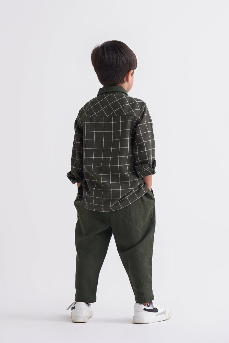 Double Pocket Shirt - Olive Check - Three