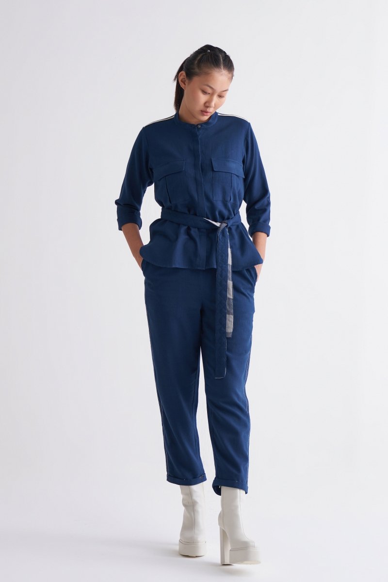 Double pocket U-hem Top Co ord - Navy - Three