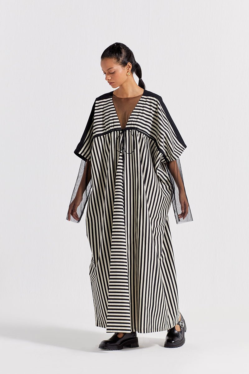 Drawstring Kaftan - Black Stripe - Three