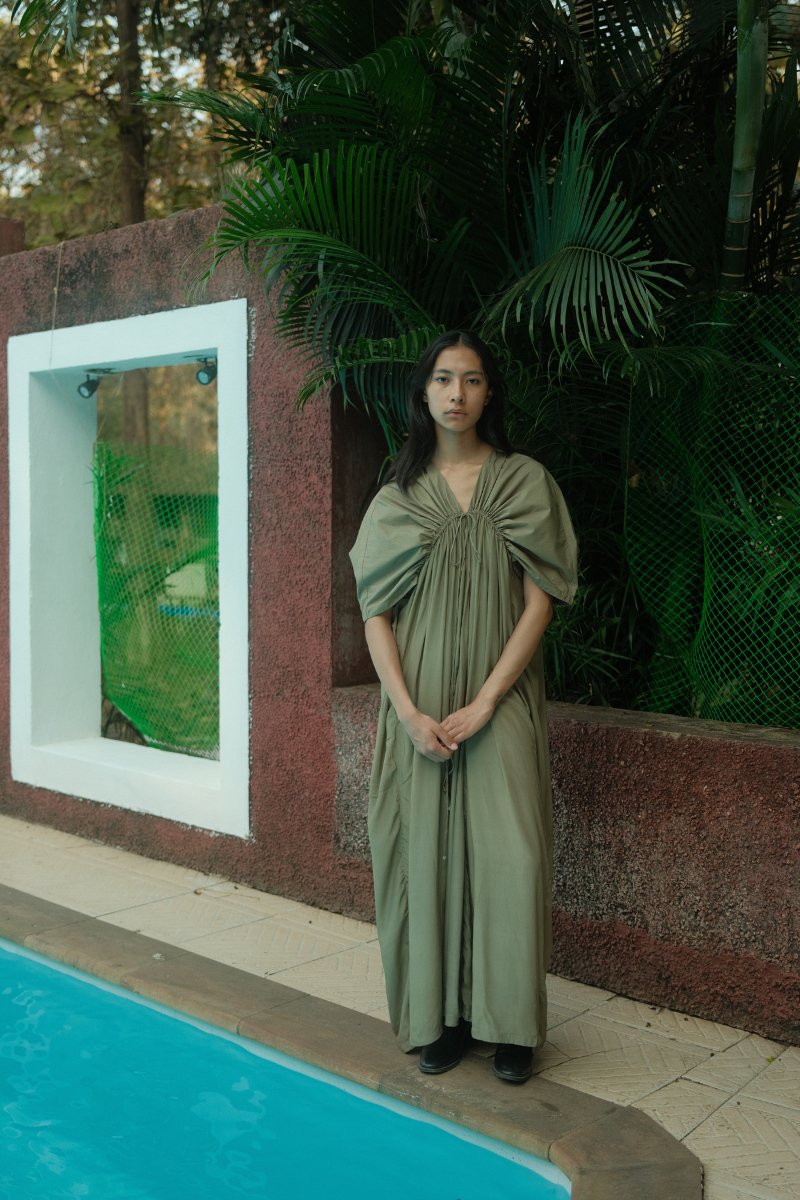 Shop Drawstring Kaftan in Sap Green | Wear Three Three Clothing Shop Drawstring Kaftan in Sap Green | Wear Three Three Clothing