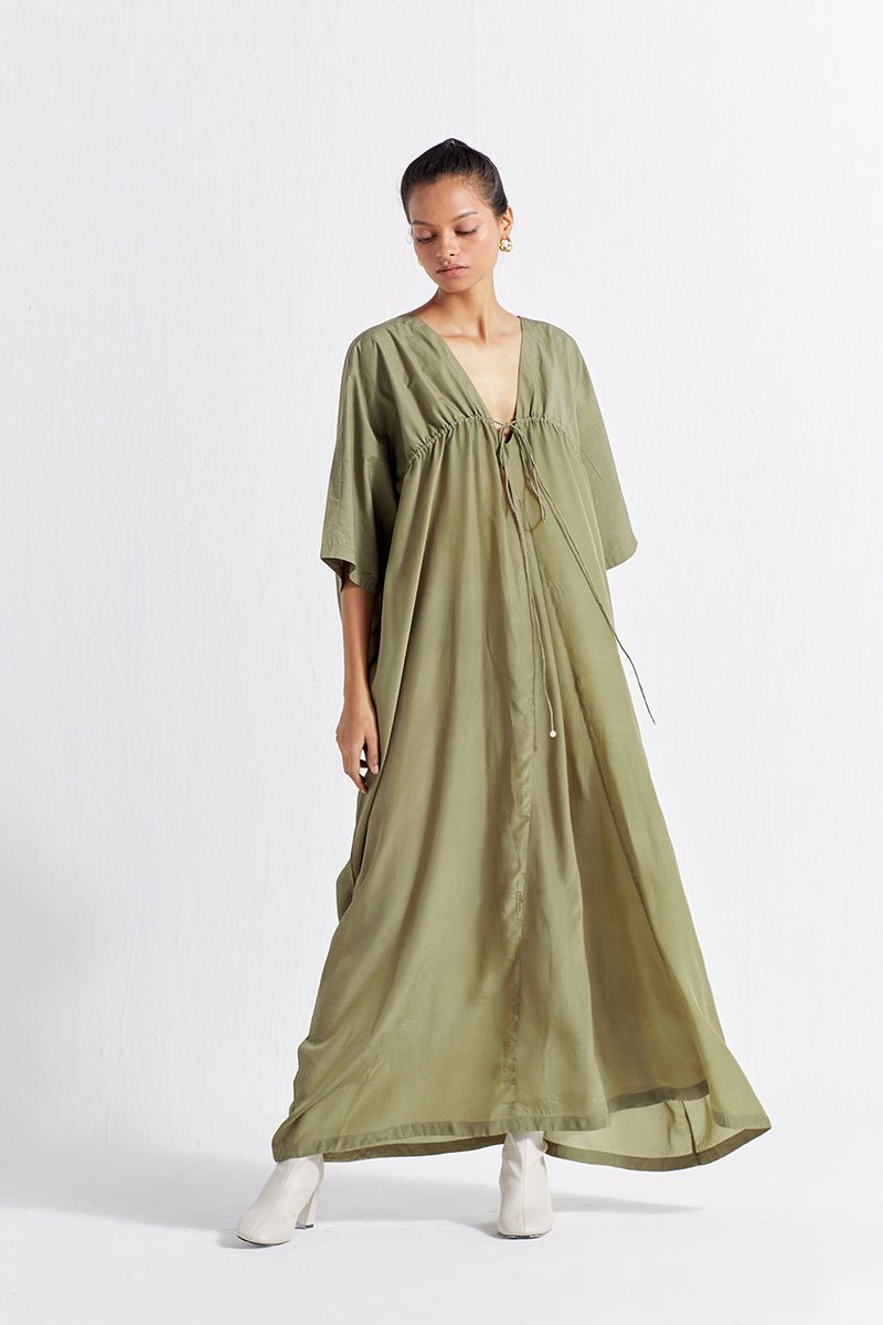 green emerald velvet dress Ecru and Sap Green Crinkled Cotton Open Sleeve Bohemian Short Dress 48