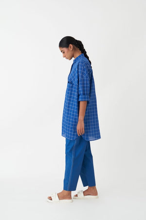 Drawstring Shirt - Electric Blue Check - Three