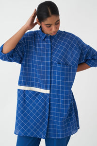 Drawstring Shirt - Electric Blue Check - Three