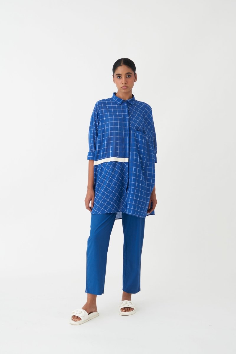 Drawstring Shirt - Electric Blue Check - Three