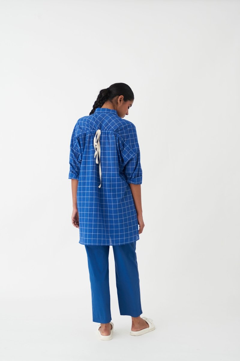 Drawstring Shirt - Electric Blue Check - Three