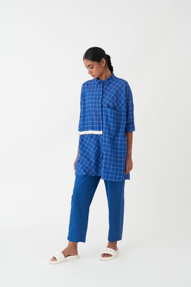 Drawstring Shirt - Electric Blue Check - Three