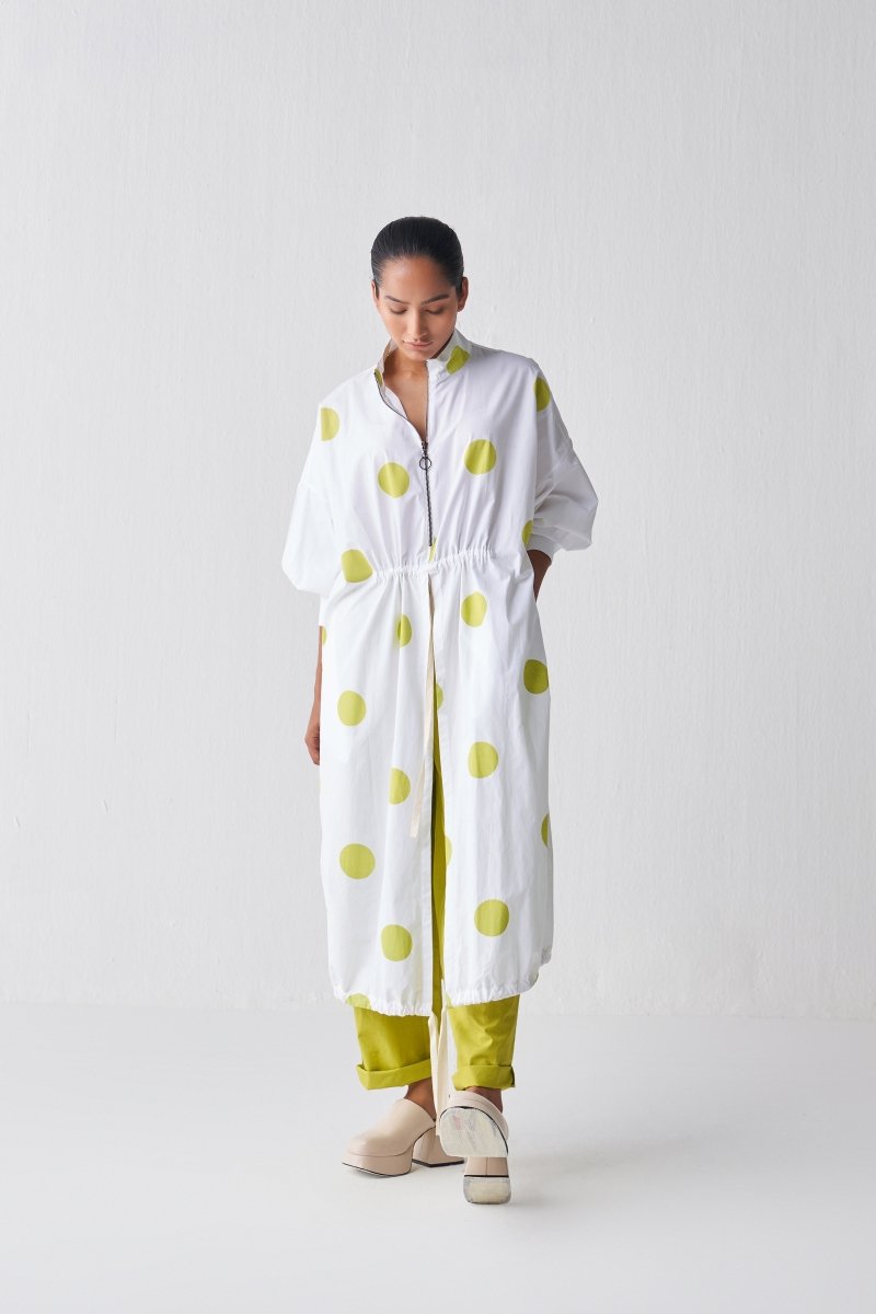 Drawstring Tunic Co ord - Lime Polka - Three