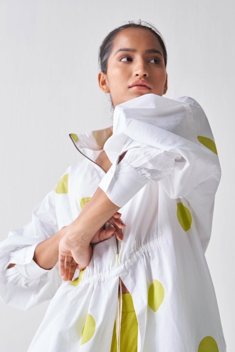 Drawstring Tunic - Lime Polka - Three