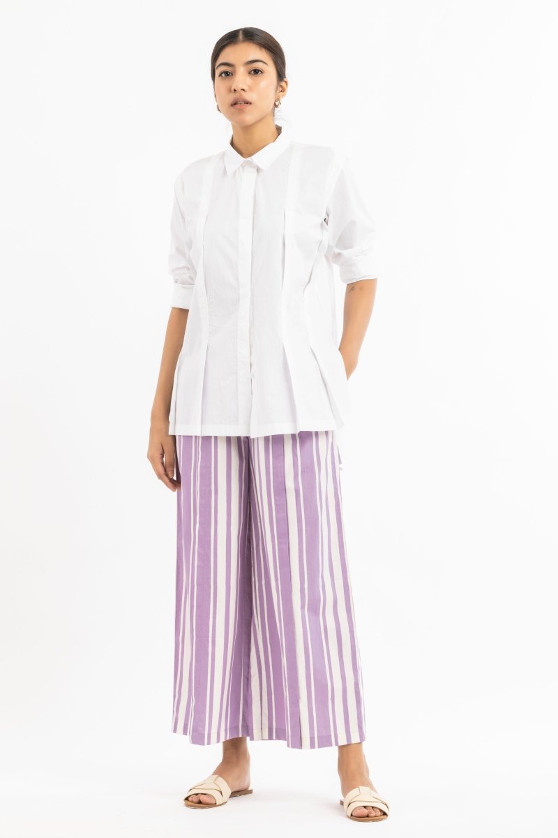 Embroidered Pleat Shirt White - Three