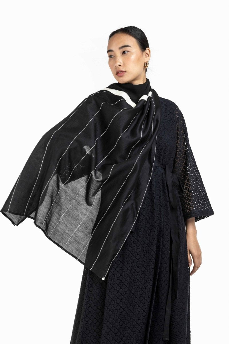 Embroidered Scarf Black - Three