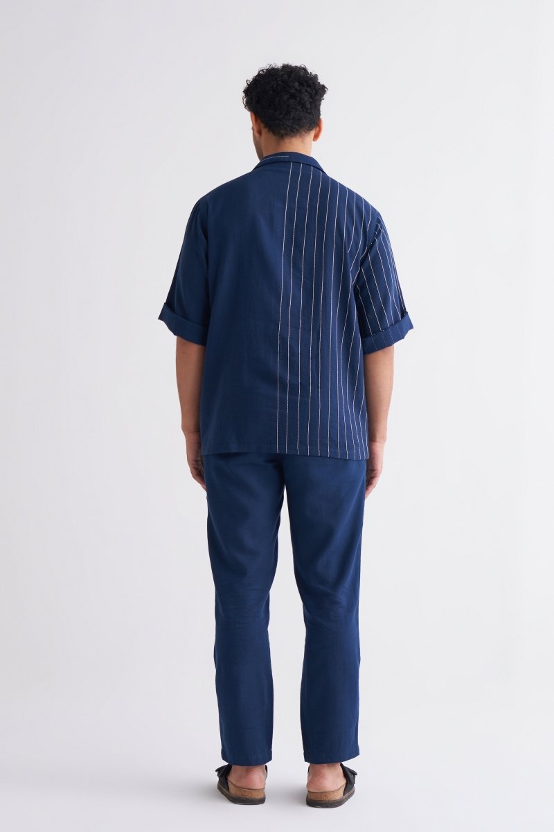 Embroidered Stripe Shirt Co-ord - Navy - Three