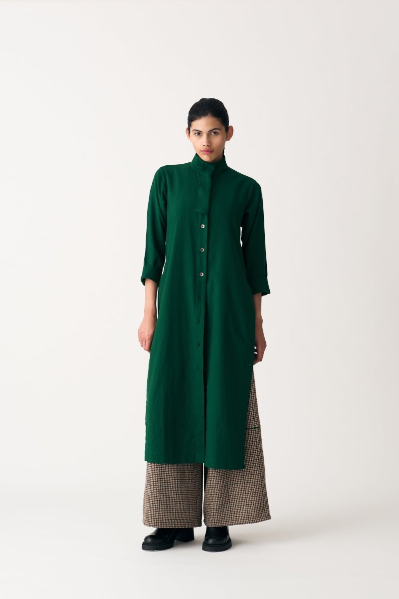 slim fit dress slacks Suzannah London | Green Silk Flippy Wiggle Shirt Dress main image 0
