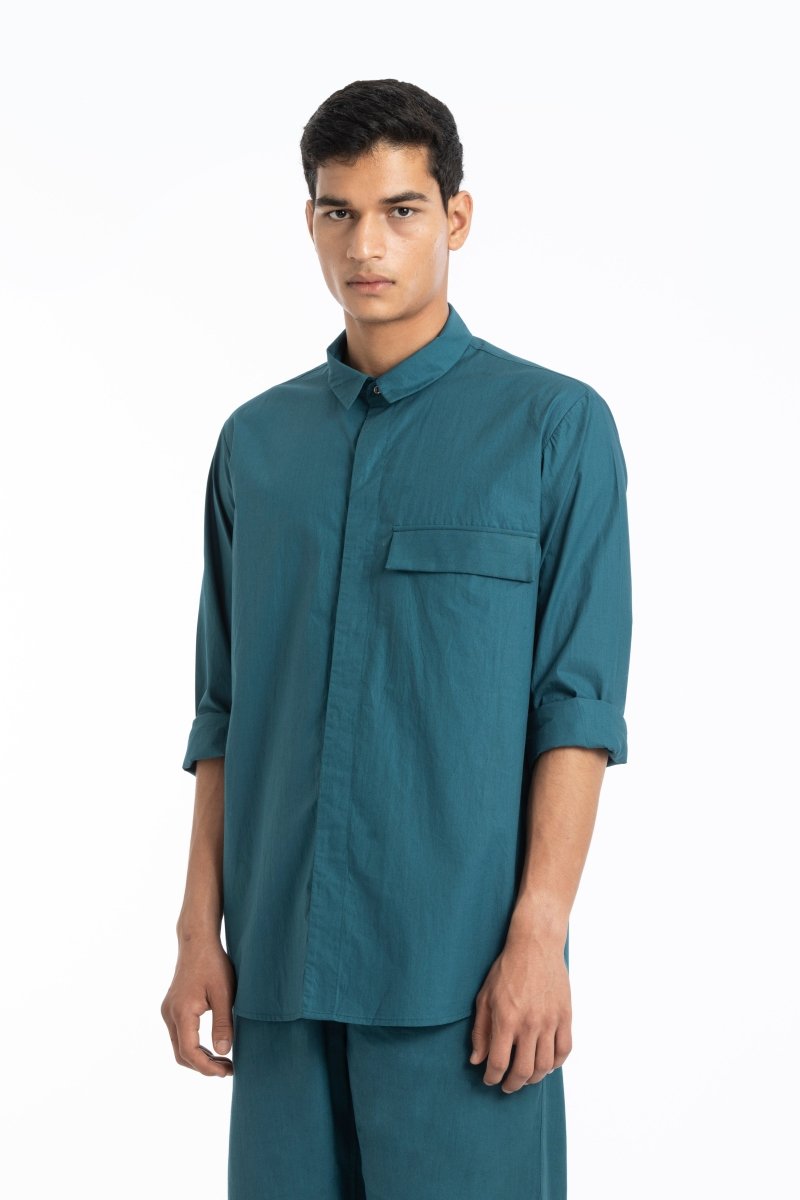 Flap Pocket Shirt Co-ord- Teal - Three