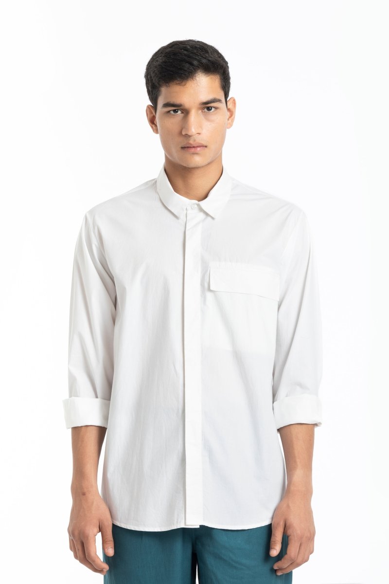 Flap Pocket Shirt- White - Three