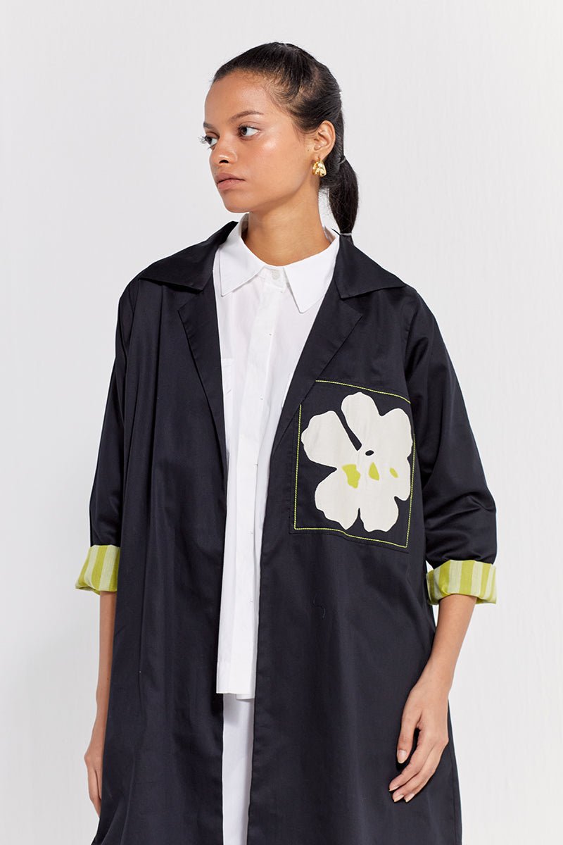 FLORAL APPLIQUE PATCH JACKET CO-ORD ( SET OF 3 ) - Black - Three