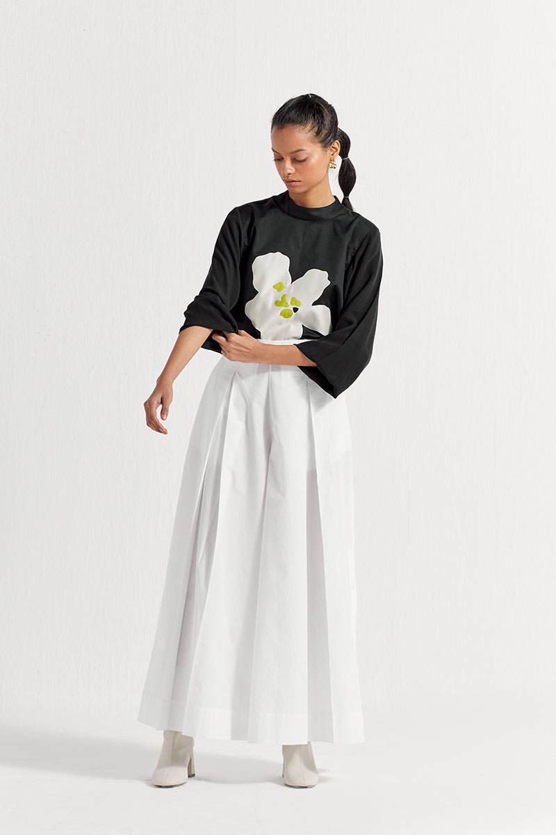 Floral Applique Top Co-ord (Set of 2 ) - Black - Three
