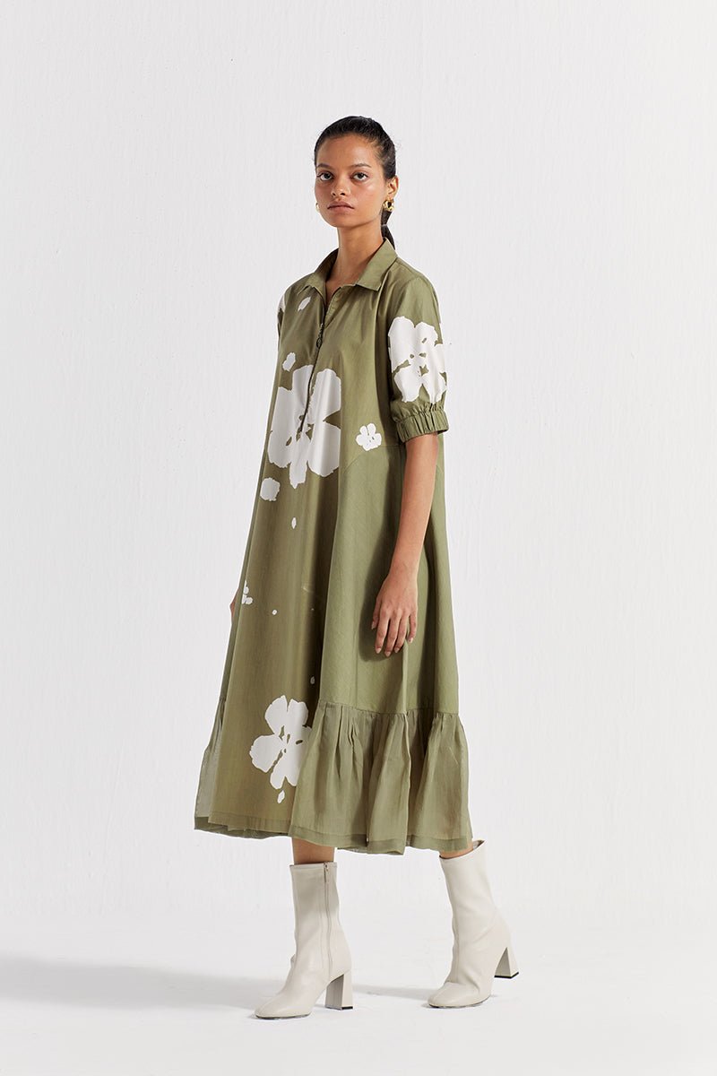 Floral Collared Dress - Sap Green