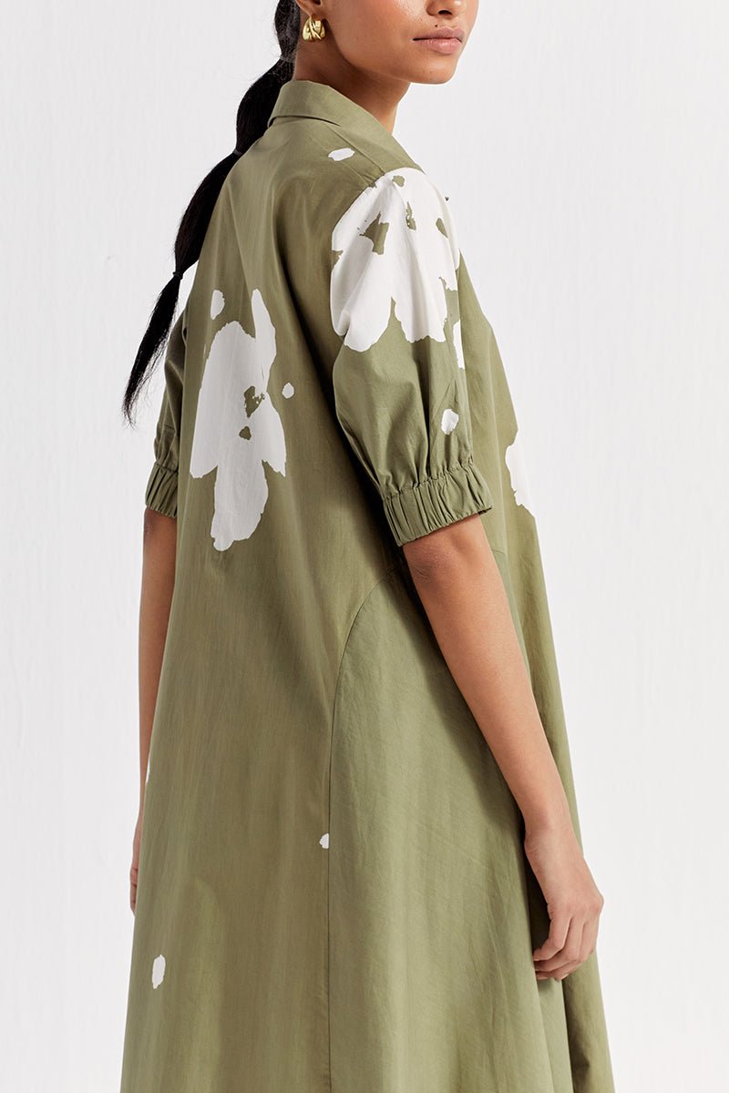 slim fit dress slacks Green Printed Long Sleeve Collard Tunic Dress main image 1