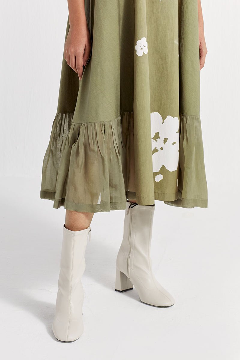 Sap Green Floral Collard Dress Online – Three Clothing