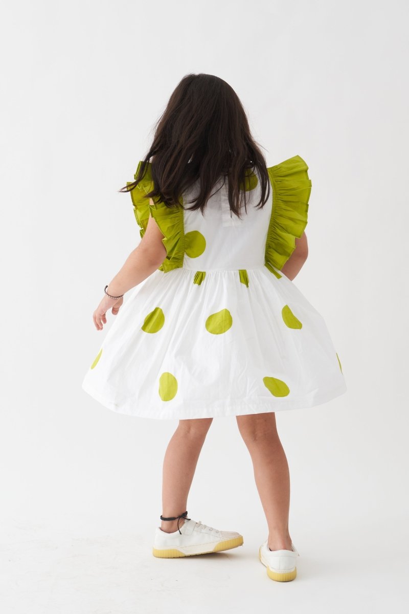 Frill Sleeve Dress - Lime Polka - Three